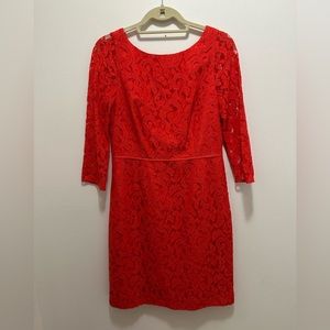 Red J. Crew Lace Long Sleeve Cocktail Dress